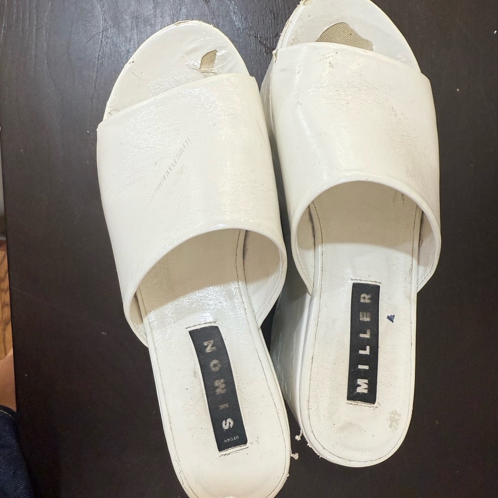 White Platform Slide Sandals